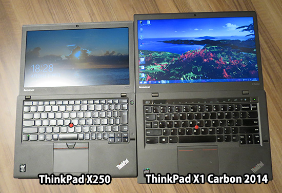 ThinkPad X1 CarbonとX250 画面を180度開いて比較してみた