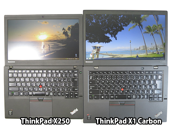 ThinkPad X250とX1 Carbon 開いて比較