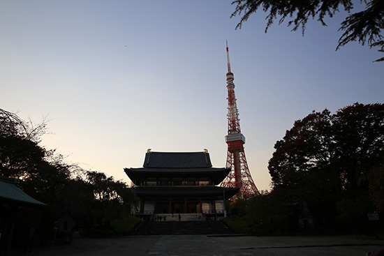 増上寺と東京タワー 夕暮れ時