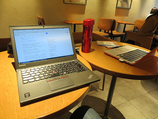 ThinkPad X250とMacbook PROで仕事の打ち合わせ