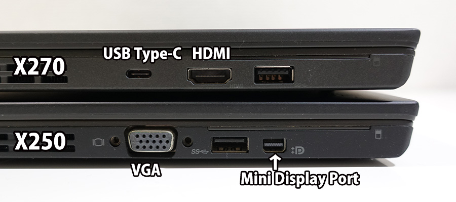 X270 X250 左側面 映像出力端子が変わった