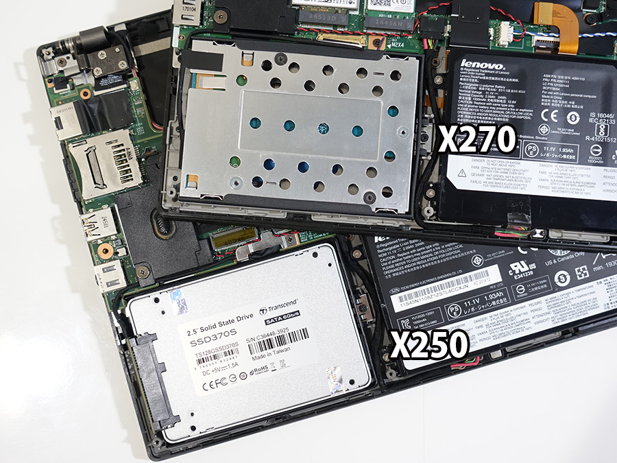 X270 X250 NVMe SSDと2.5インチ SSD
