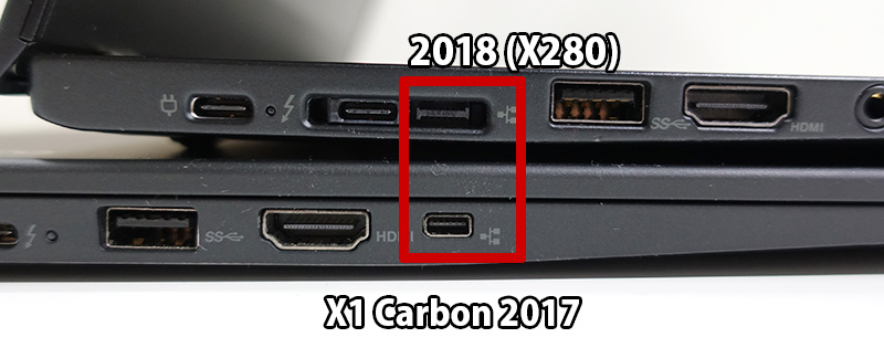 X1 Carbon 2018と2017 LANポート拡張端子の互換性がなくなった